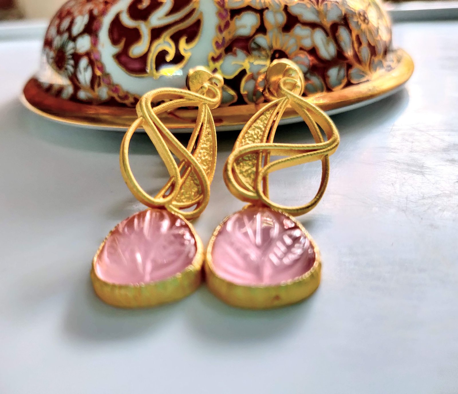 Golden Twist with Pink Stone