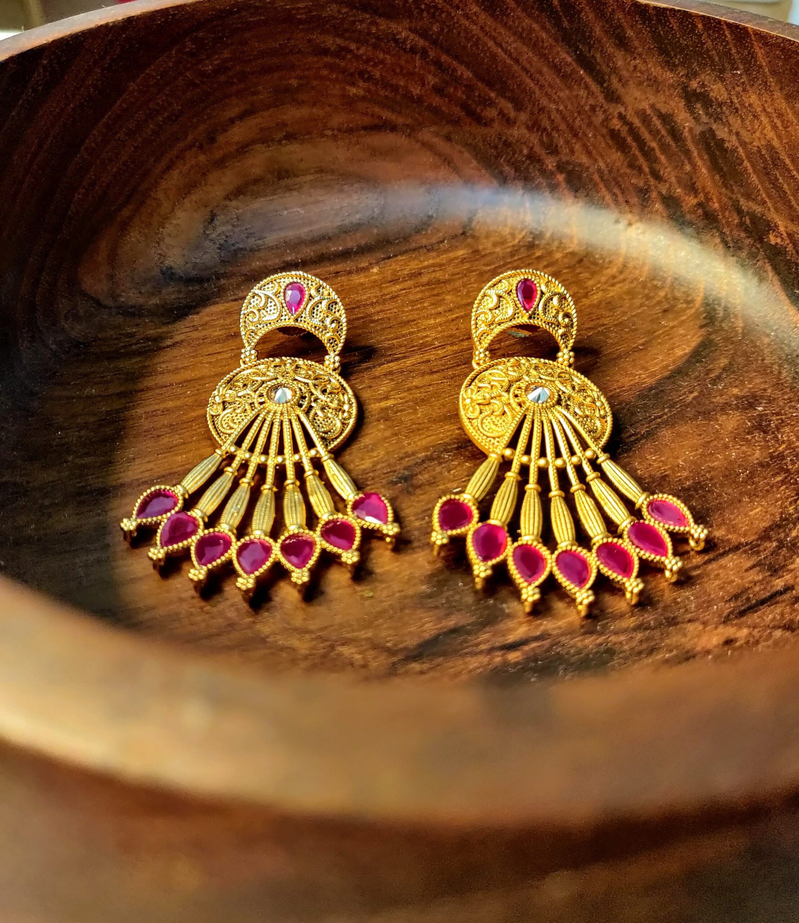 Antique Long Earring with Matte Gold Plating