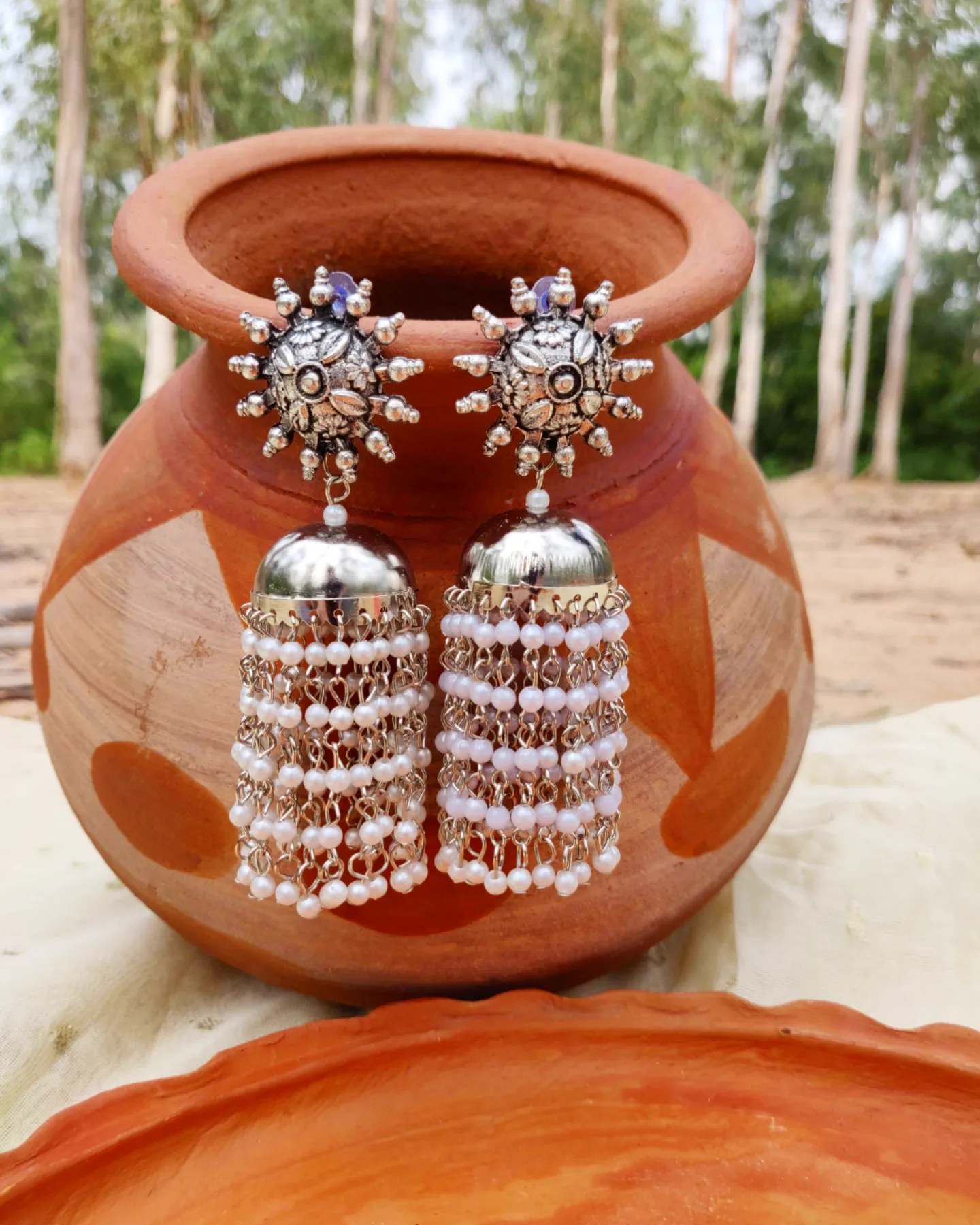 Pearl Oxidised Jhumka - Image 2