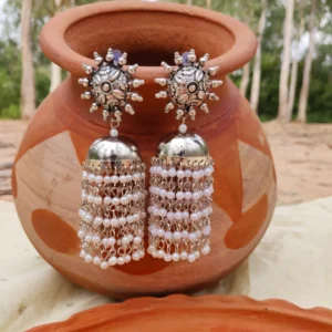 Pearl Oxidised Jhumka