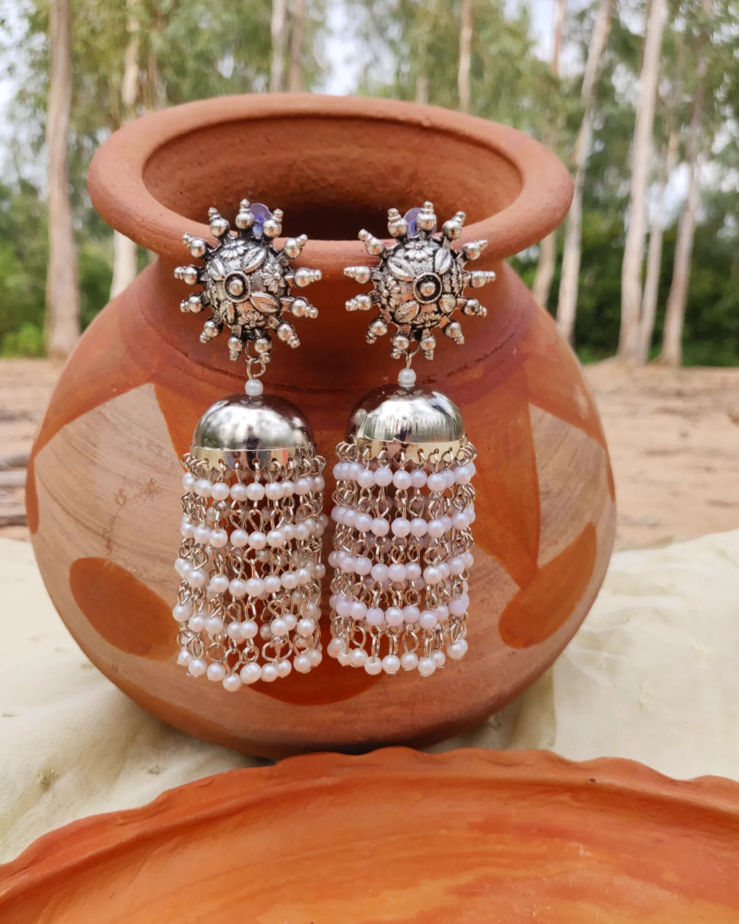 Pearl Oxidised Jhumka