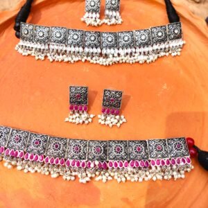 Janvi Oxidised Pearl Choker